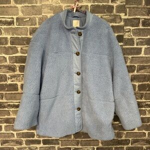 H&M teddy jacket Light blue Sherpa fleece button front pockets
